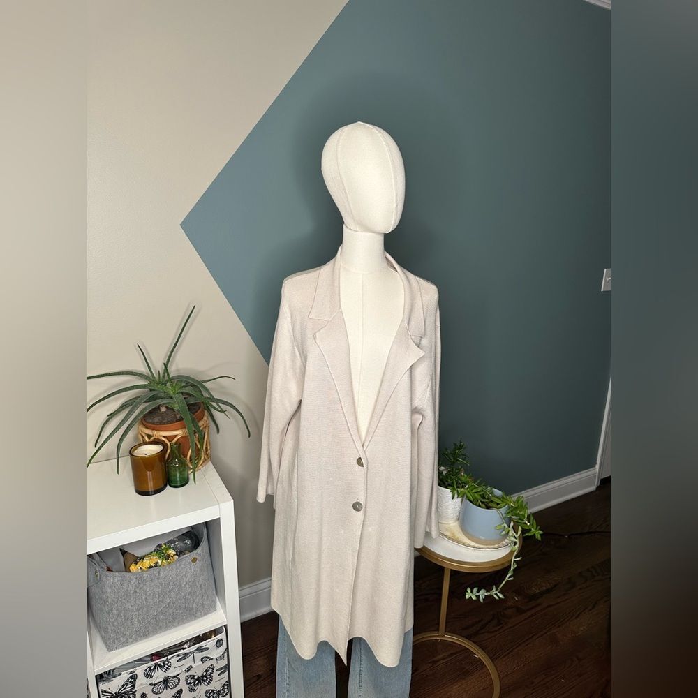 Vintage Eileen Fisher XL Silk Cotton Knit Blazer Cardigan Y2K Neutral Layering
